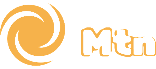 logo with a galaxy shape with the name of the fictional company MTN